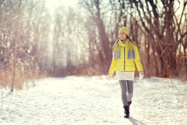 Winter,Happy,Woman,Walking,In,Snow,Outdoors,Nature.,Joyful,Young