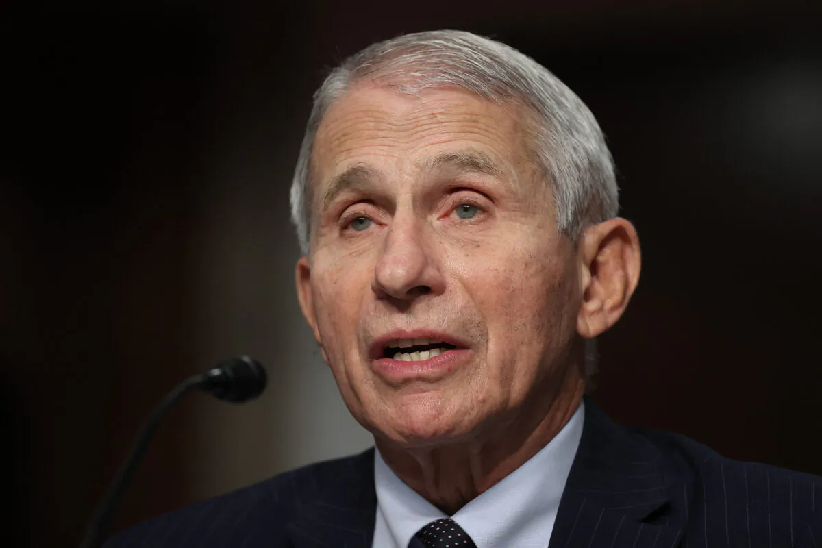 National Institute of Allergy and Infectious Diseases Director Anthony Fauci testifies before the Senate Health, Education, Labor, and Pensions Committee about the ongoing response to the COVID-19 pandemic in the Dirksen Senate Office Building on Capitol Hill in Washington on Nov. 4, 2021. (Chip Somodevilla/Getty Images)