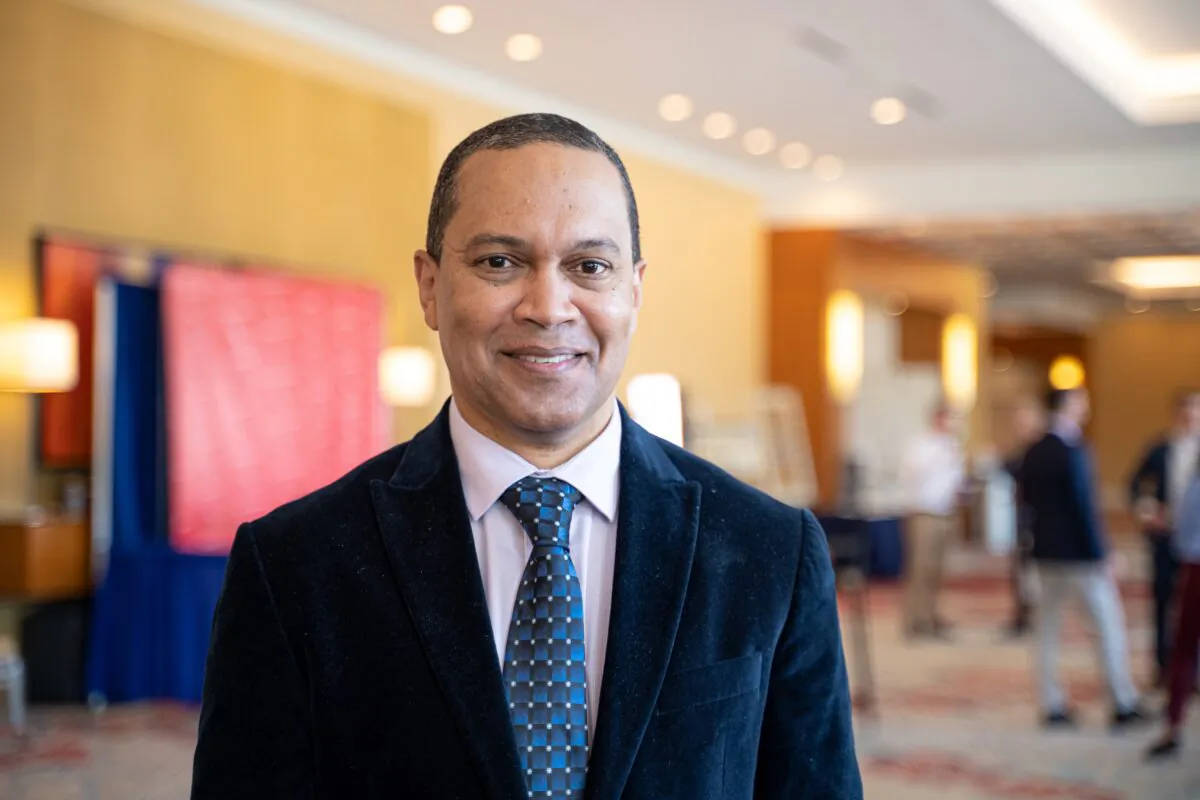 Dr. Jason Hill, author of “What Do White Americans Owe Black People: Racial Justice in the Age of Post-Oppression,” at the National Conservatism Conference in Orlando, Fl., on Nov. 2, 2021. (Bao Qiu/The Epoch Times)
