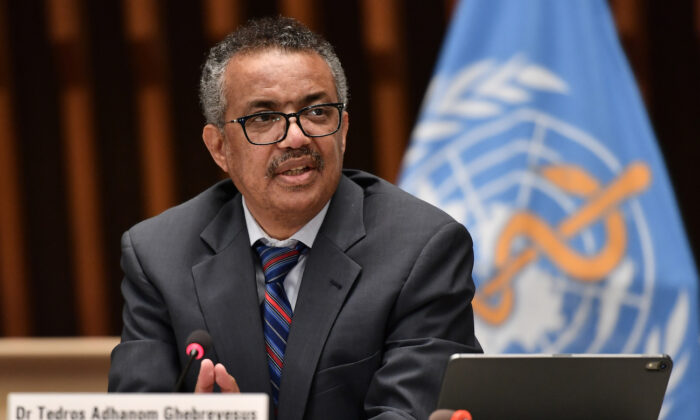 World Health Organization Director-General Tedros Adhanom Ghebreyesus attends a press conference at the WHO headquarters in Geneva, on July 3, 2020. (Fabrice Coffrini/Pool/AFP via Getty Images)