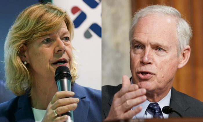 Sens. Tammy Baldwin (D-Wis.) and Ron Johnson (R-Wis.) are seen in file photographs. (Pool/AFP via Getty Images)