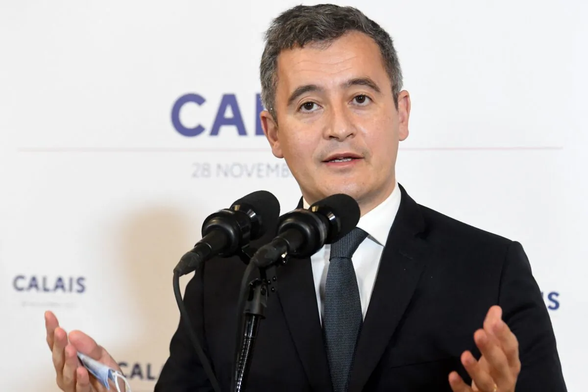 France's Interior Minister Gerald Darmanin speaks at a press conference after a meeting with ministers responsible for immigration from France, Belgium, Germany, and the Netherlands to discuss ways of preventing migrants crossing the English Channel by boat, at Calais City Hall, on Nov. 28, 2021. (Francois Lo Presti/AFP via Getty Images)