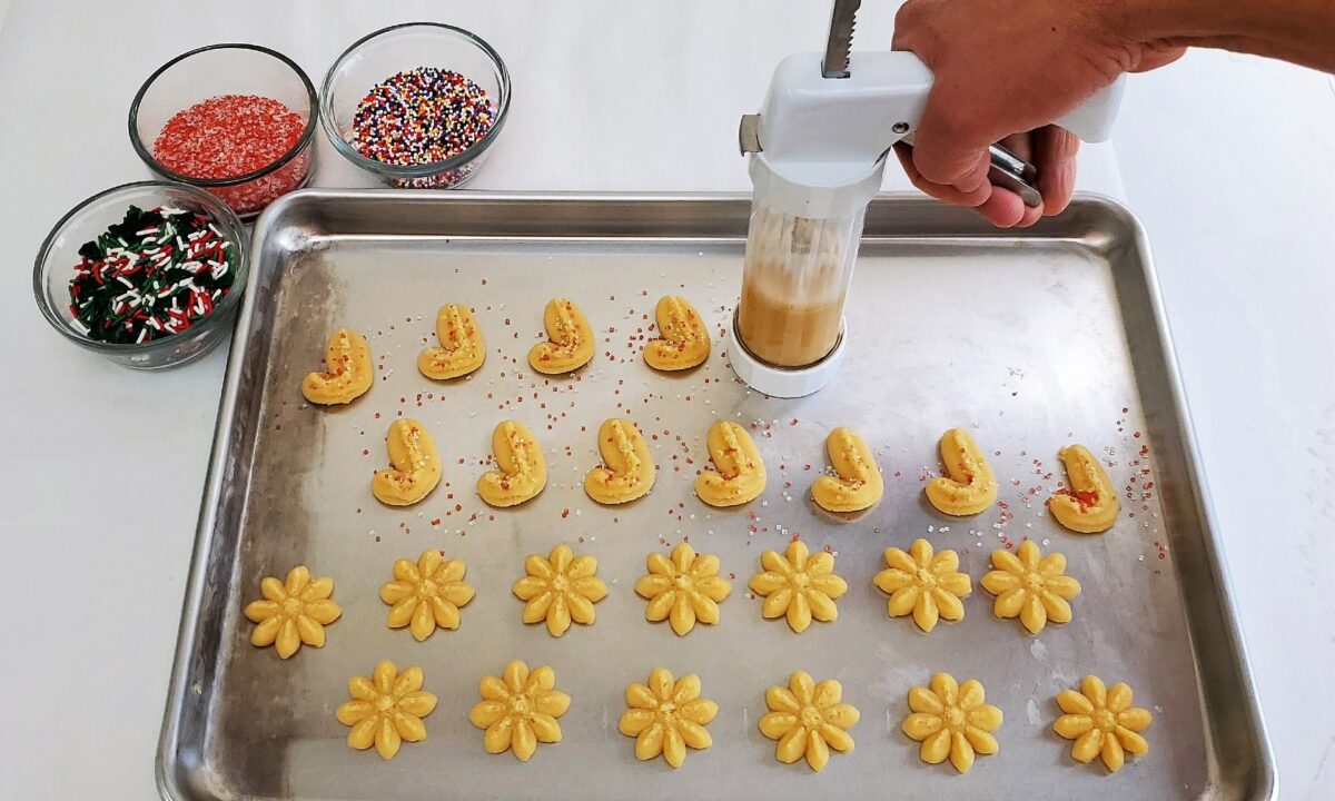 Spritz cookies are a popular butter cookie throughout Scandinavia. The soft dough can be pushed through a cookie press to create a variety of festive shapes. (Sarah Nasello)