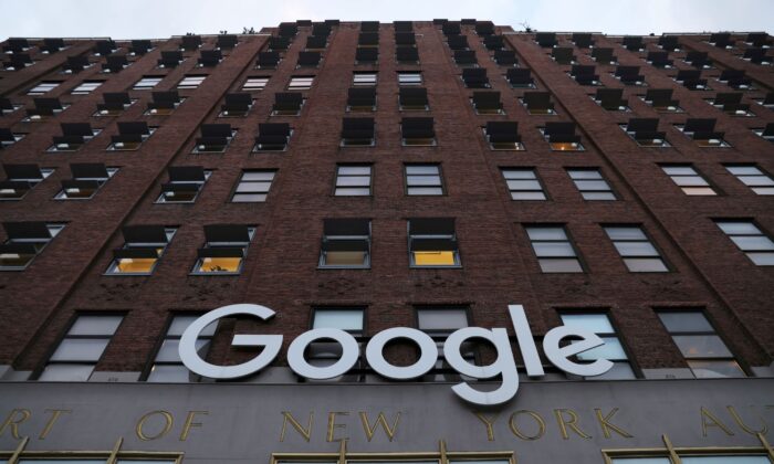  logo for Google LLC is seen at its office building in Manhattan, New York City, on Nov. 17, 2021. (Andrew Kelly/Reuters)