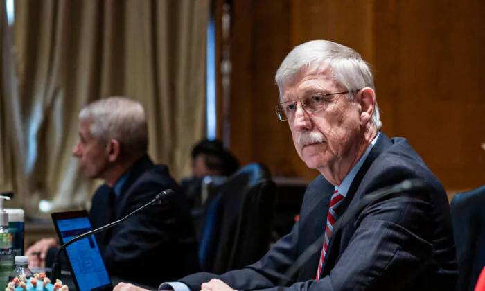 Then-NIH Director Dr. Francis Collins listens during a Senate Appropriations Labor, Health and Human Services Subcommittee hearing looking into the budget estimates for National Institute of Health (NIH) and state of medical research on Capitol Hill in Washington on May 26, 2021. (Sarah Silbiger/Pool/Getty Images)
