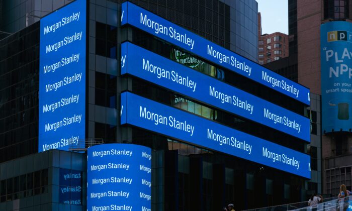 A view of the exterior of The Morgan Stanley Headquarters in Times Square in New York City, in July 2021. (Gabriel Pevide/Getty Images for Morgan Stanley)