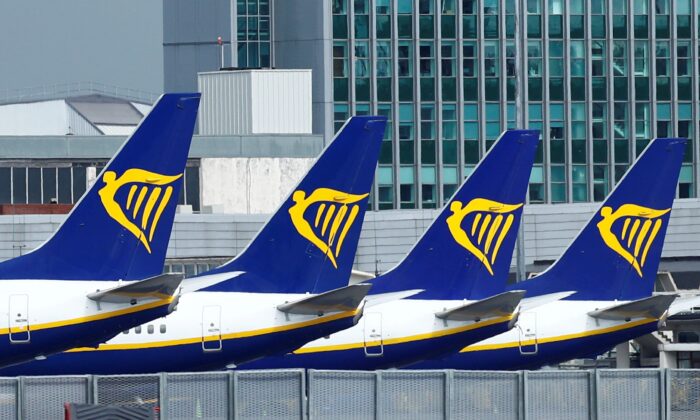 Ryanair planes will be seen at Dublin Airport after the outbreak of coronavirus disease (COVID-19) in Dublin, Ireland on May 1, 2020.  (Jason Cairnduff / Reuters)