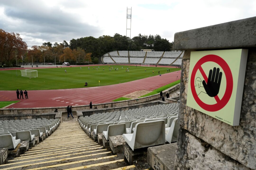 A Portuguese Under-23 league soccer match gets underway at the National stadium in Oeiras, outside Lisbon, on Nov. 29, 2021. (Armando Franca/AP Photo)