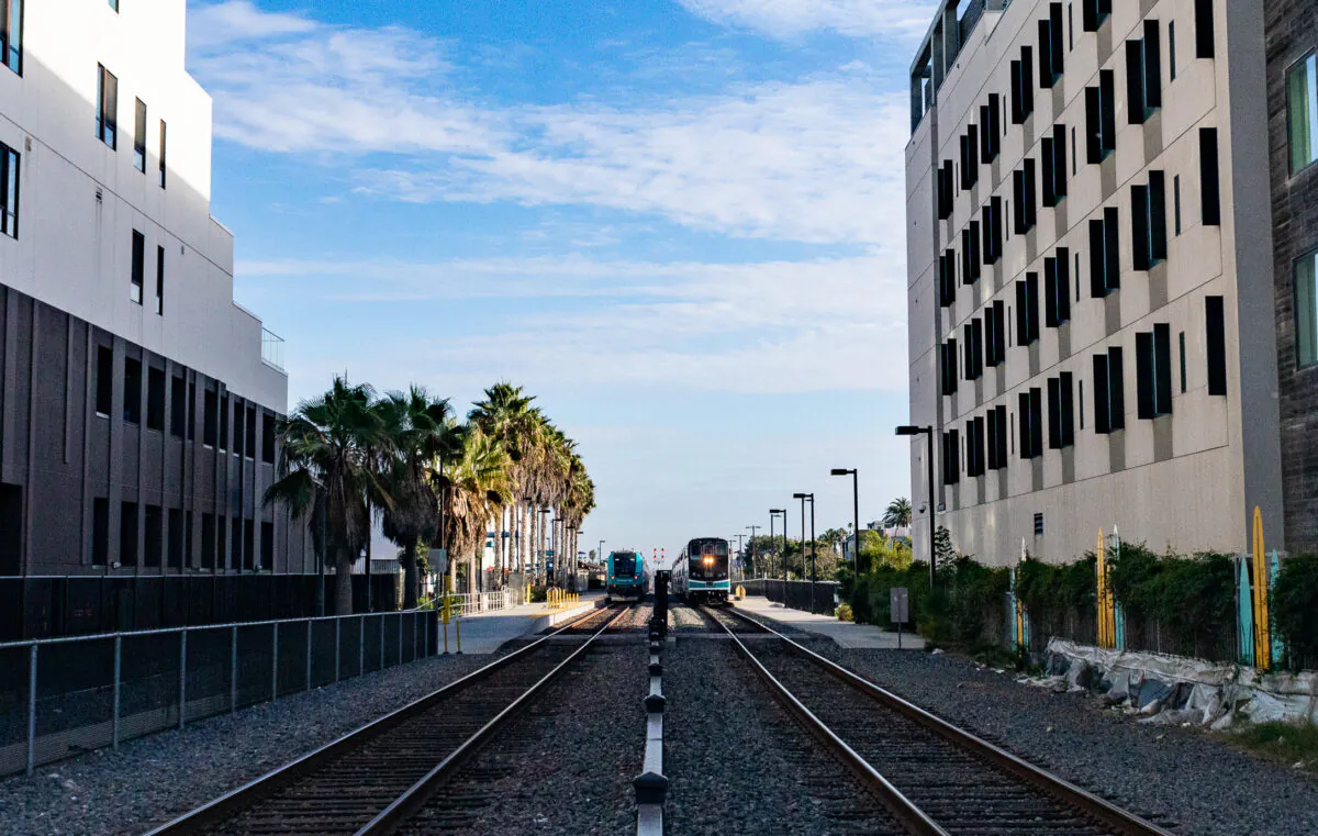 A train track in the city of Oceanside, Calif., on Nov. 2, 2021. (John Fredricks/The Epoch Times)