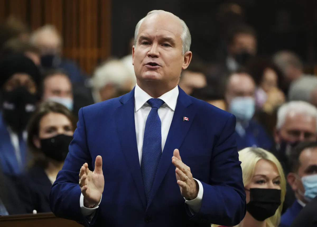 Conservative Leader Erin O'Toole rises during question period in the House of Commons on Parliament Hill in Ottawa on Nov. 24, 2021. (The Canadian Press/Sean Kilpatrick)