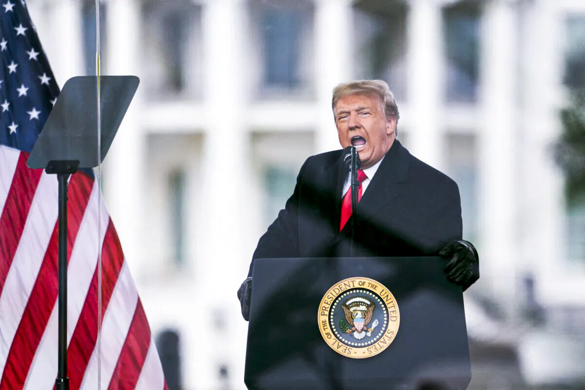 President Donald Trump speaks during a rally protesting the electoral college certification of Joe Biden as president in Washington, on Jan. 6, 2021. (Evan Vucci/AP Photo)