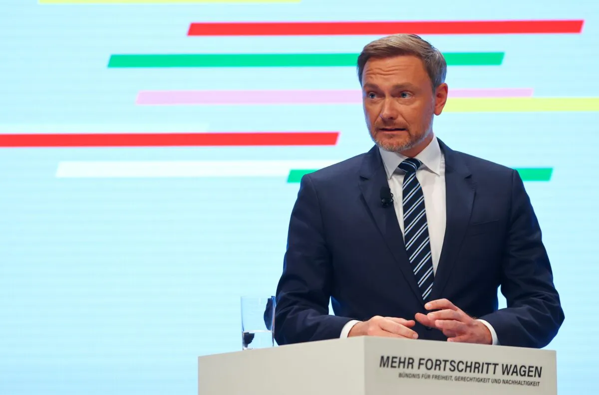 Free Democratic Party (FDP) leader Christian Lindner delivers a statement after a final round of coalition talks to form a new government, in Berlin, Germany, on Nov. 24, 2021. (Fabrizio Bensch/Reuters)