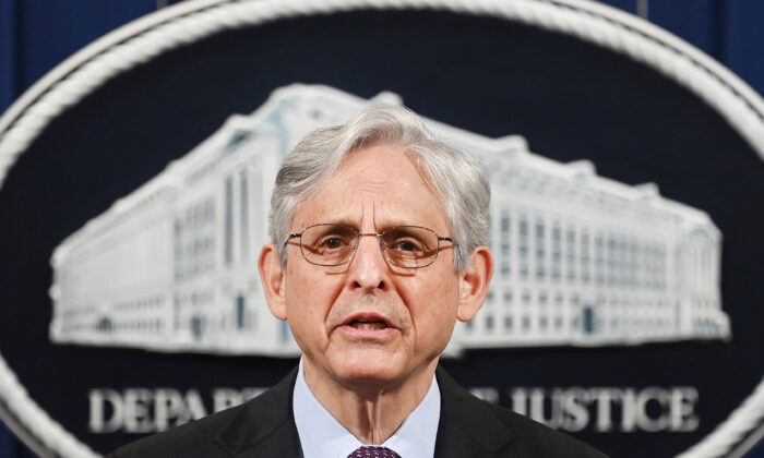 U.S. Attorney General Merrick Garland delivers a statement at the Department of Justice in Washington, D.C., on April 26, 2021. ( Mandel Ngan-Pool/Getty Images)

