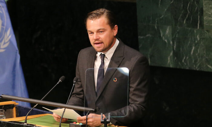 Actor Leonardo DiCaprio speaks during the signing of the Paris Agreement on climate change at the United Nations in New York on April 22, 2016.  (Jemal Countess/Getty Images)