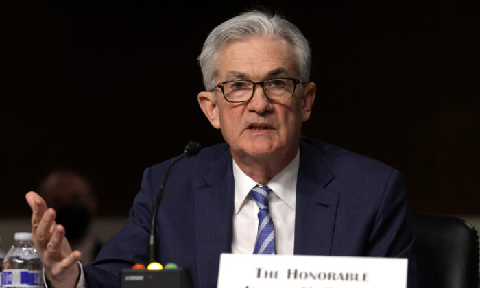 Federal Reserve Board Chairman Jerome Powell testifies during a hearing before Senate Banking, Housing and Urban Affairs Committee on Capitol Hill in Washington, on Nov. 30, 2021. (Alex Wong/Getty Images)