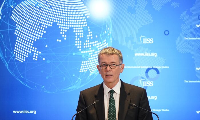 MI6 chief Richard Moore speaks at the International Institute for Strategic Studies, in London on Nov. 30, 2021. (PA)