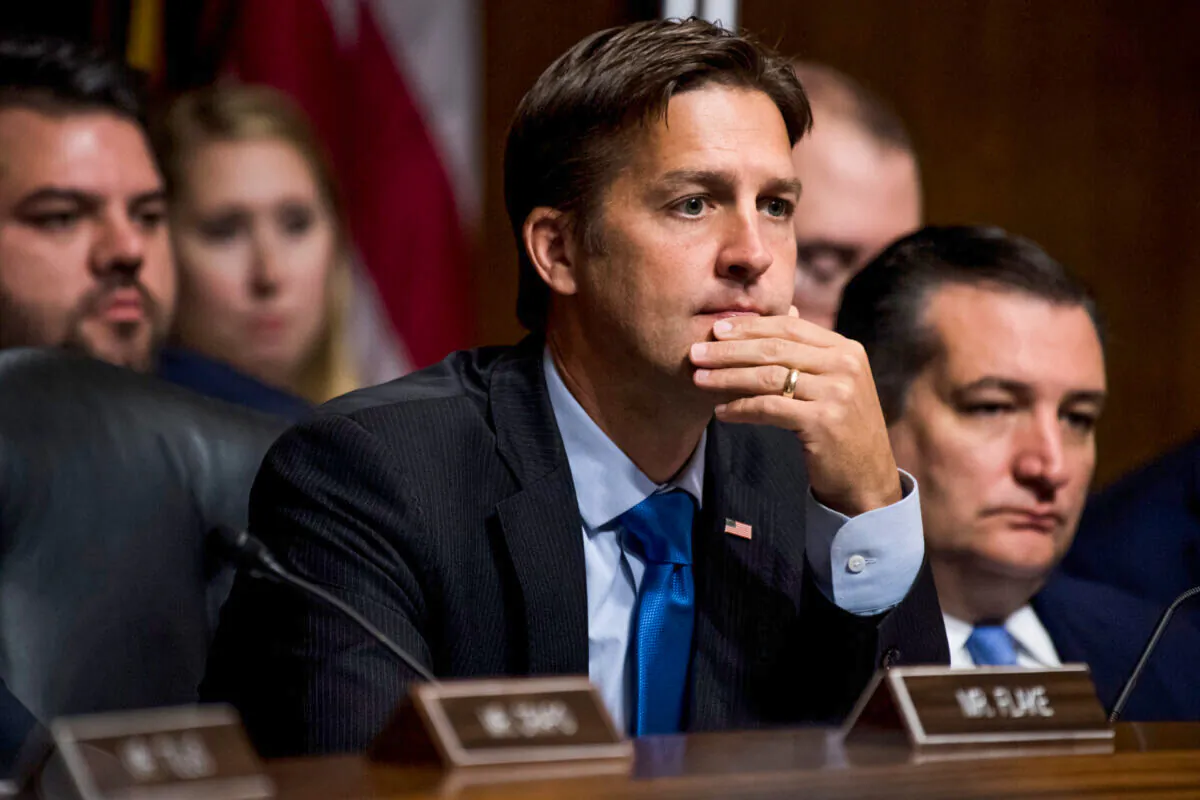 Sen. Ben Sasse (R-Neb.) listens as Dr. Christine Blasey Ford testifies during the Senate Judiciary Committee hearing on the nomination of Brett Kavanaugh to be an associate justice of the Supreme Court of the United States in Washington on Sep. 27, 2018. (Tom Williams/AFP via Getty Images)