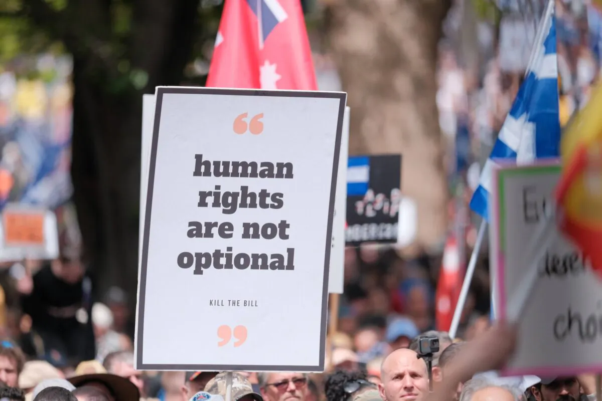 Protests against government-mandated COVID-19-related health restrictions and the impending Pandemic Management Bill in Melbourne, Australia, on Nov. 20, 2021. (Courtesy of Armstrong Lazenby)
