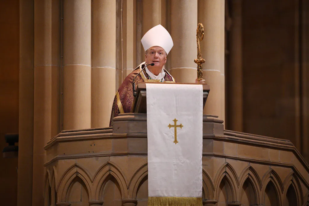 Archbishop of Sydney Anthony Fisher speaks during the State Funeral Carla Zampatti at St Mary's Cathedral on April 15, 2021 in Sydney, Australia. (Dean Lewins - Pool/Getty Images)