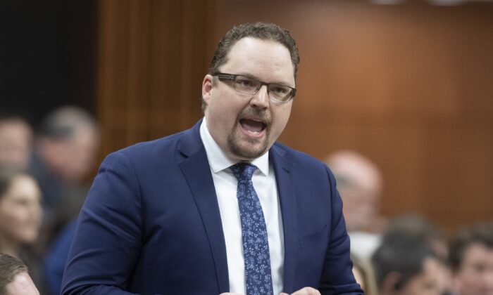 Conservative MP Mark Strahl rises during question period in the House of Commons in Ottawa on Feb. 19, 2020. (Adrian Wyld/The Canadian Press)
