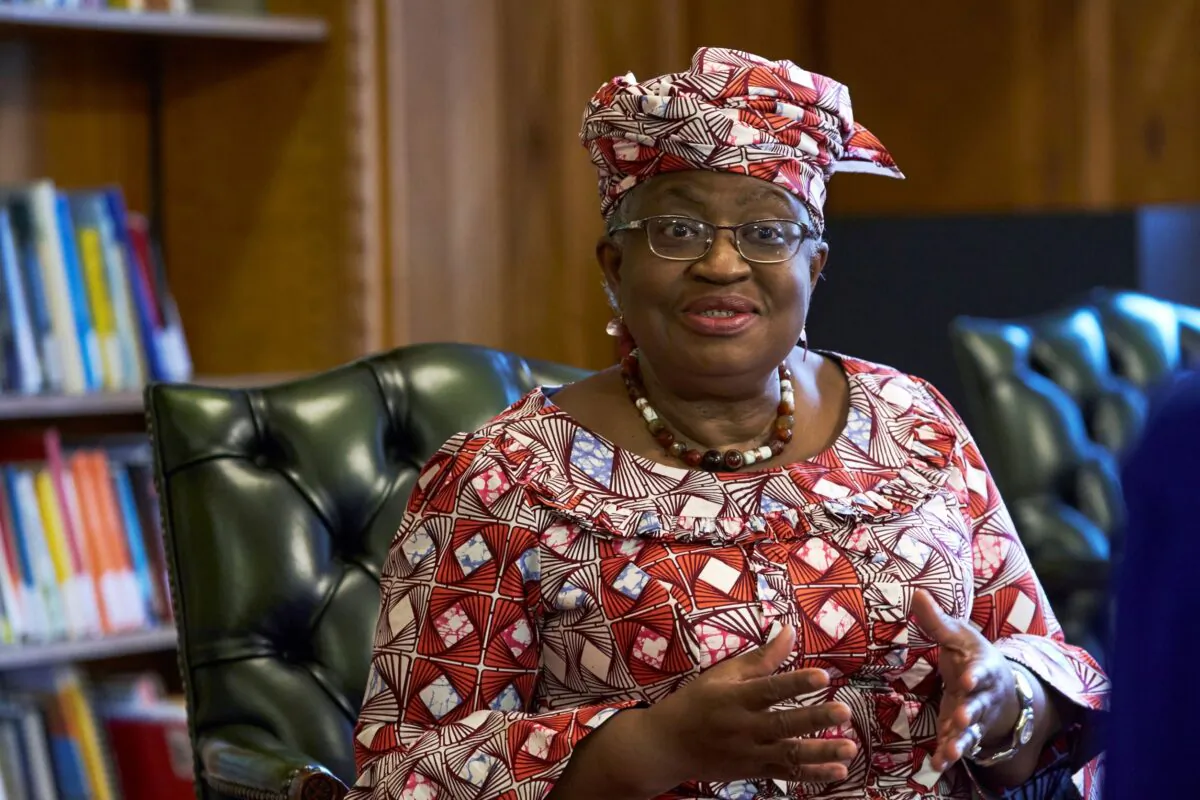 World Trade Organization (WTO) Director-General Ngozi Okonjo-Iweala speaks during an interview for Reuters Next, ahead of the 12th Ministerial Conference (MC12), in Geneva, Switzerland, on Nov. 25, 2021. (Denis Balibouse/Reuters)