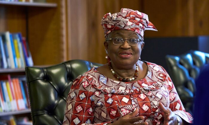 World Trade Organization (WTO) Director-General Ngozi Okonjo-Iweala speaks during an interview for Reuters Next, ahead of the 12th Ministerial Conference (MC12), in Geneva, Switzerland, on Nov.  25, 2021. (Denis Balibouse/Reuters)