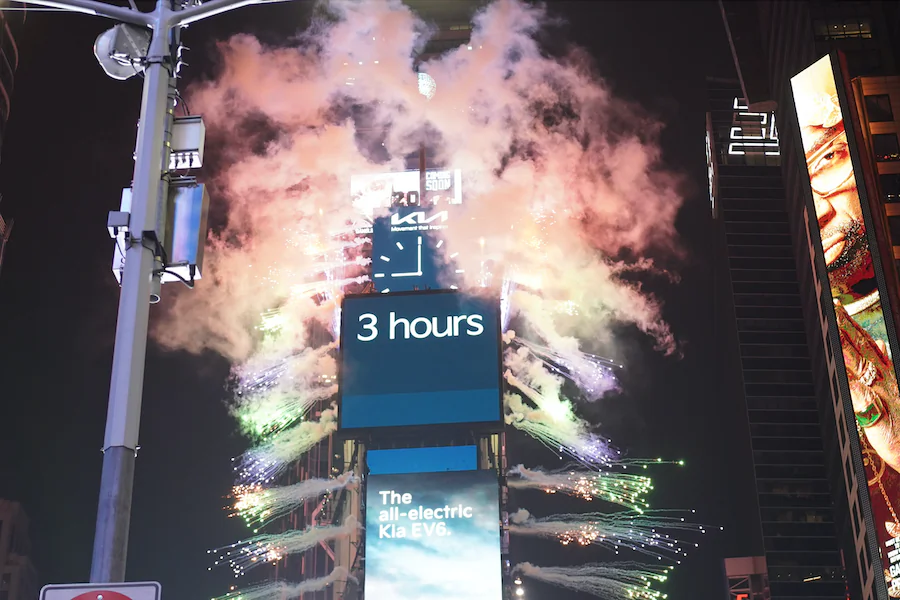 Times Square New Year's Eve 2022 in New York on Dec. 31, 2021. (Enrico Trigoso/The Epoch Times)
