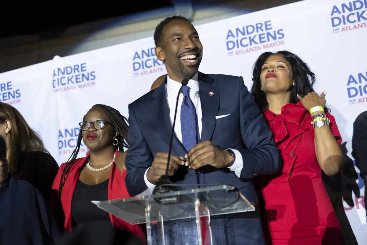 Atlanta mayoral runoff candidate Andre Dickens gives his victory speech in Atlanta, Ga., on Nov. 30, 2021. (Ben Gray/AP Photo)