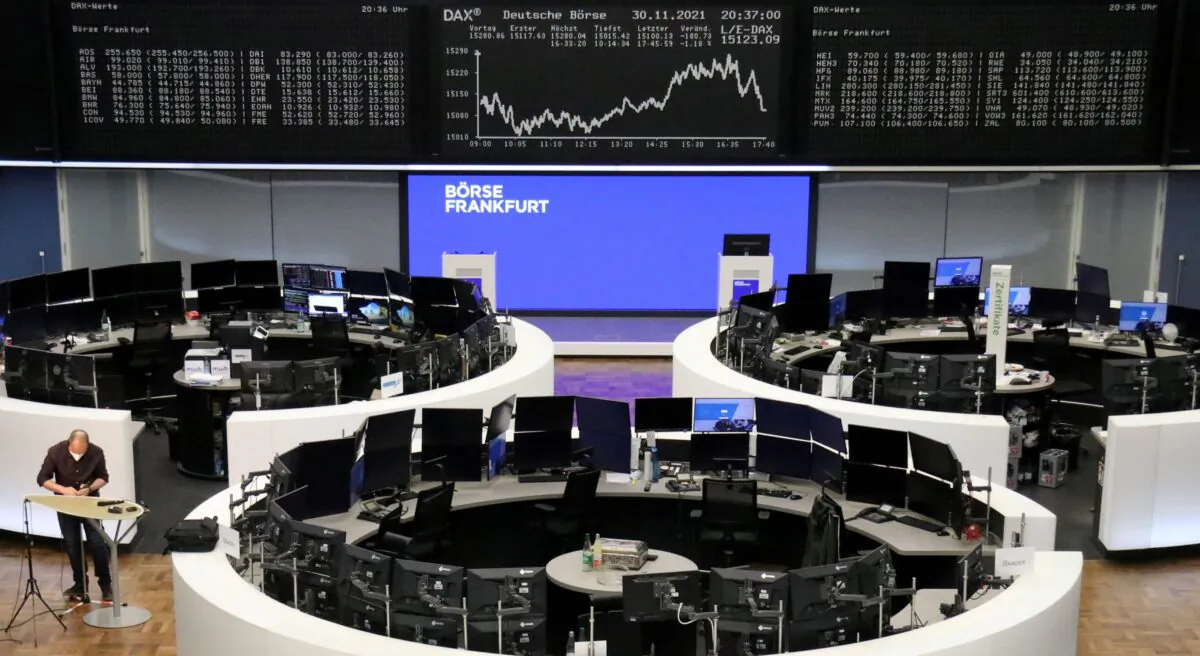 The German share price index DAX graph is pictured at the stock exchange in Frankfurt, Germany, on Nov. 30, 2021. (Staff/Reuters)