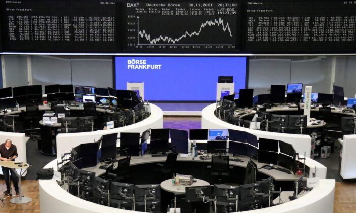 The German share price index DAX graph is pictured at the stock exchange in Frankfurt, Germany, on Nov. 30, 2021. (Staff/Reuters)