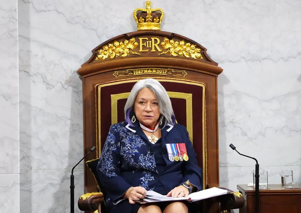 Gov. Gen. Mary Simon delivers the Throne Speech in the Senate in Ottawa, Nov. 23, 2021. (The Canadian Press/Sean Kilpatrick)