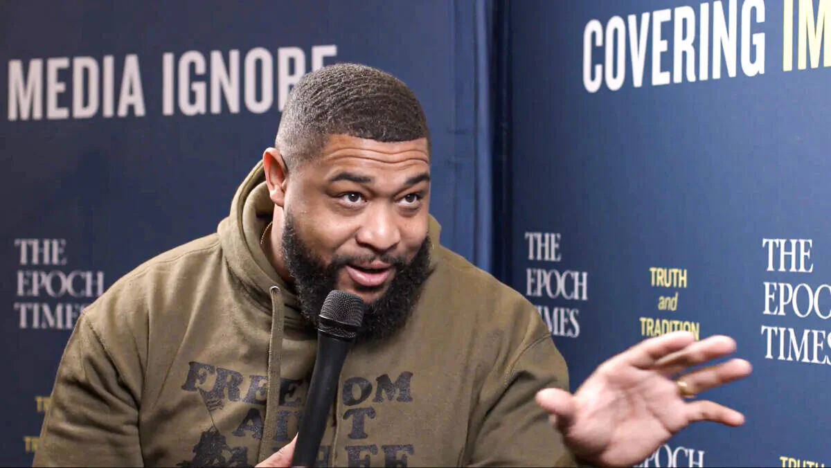 Brandon Tatum in an interview with The Epoch Times at a TurningPointUSA event in Phoenix, Ariz., in December 2021. (The Epoch Times)