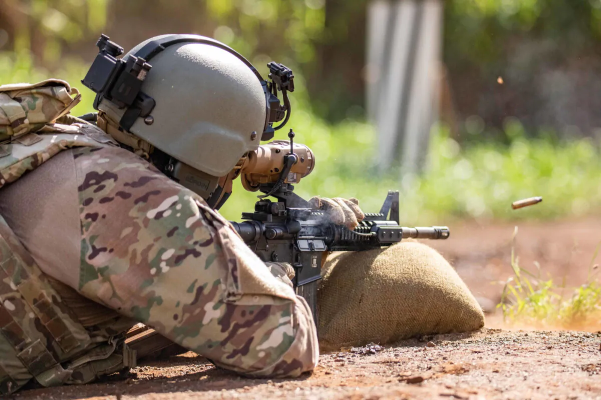 U.S. soldier firing a weapon during a training exercise on Nov. 5, 2020. (1st Lt. Angelo Mejia/U.S. Army)
