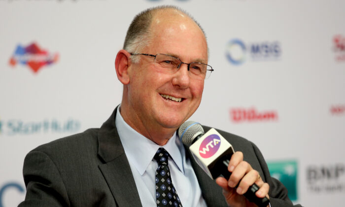 CEO of the WTA Steve Simon speaks at a press conference during the BNP Paribas WTA Finals at Singapore Sports Hub in Singapore on Oct. 26, 2015. (Matthew Stockman/Getty Images for WTA)