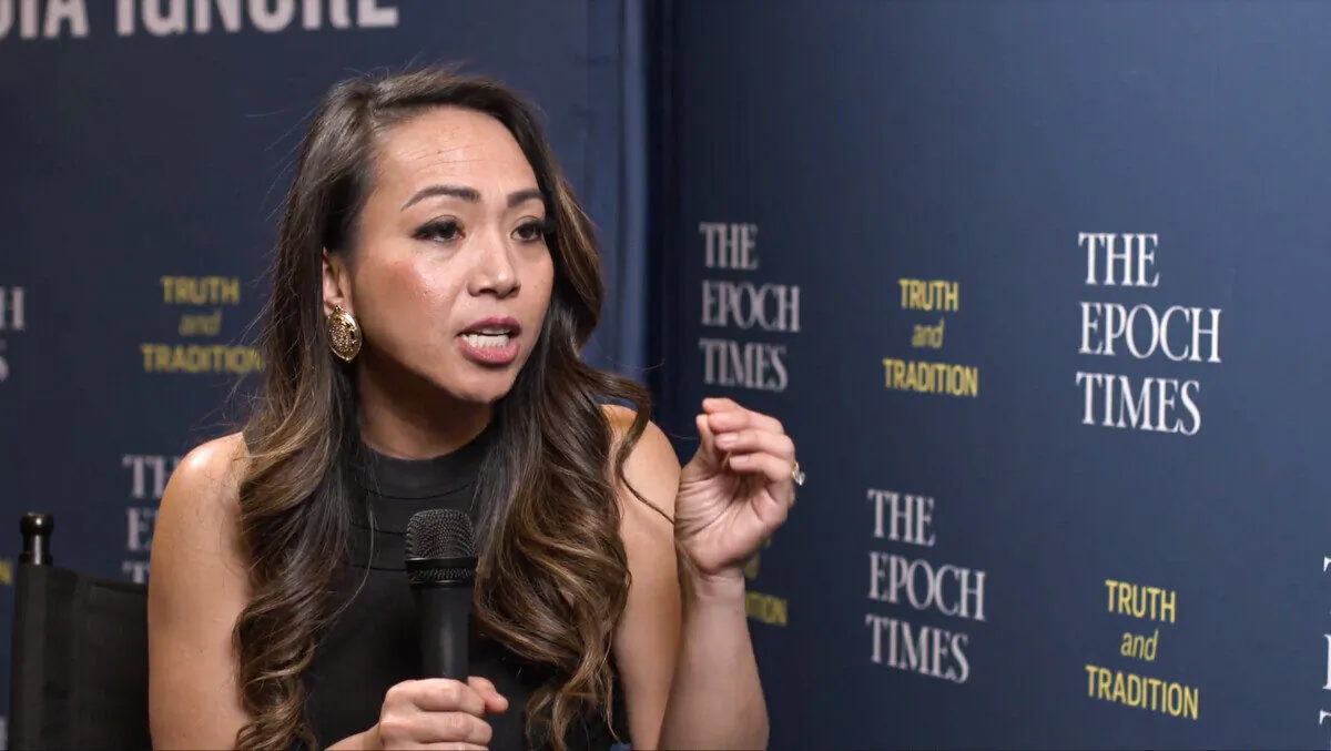 Candidate for Congress Amy Phan West in an interview with The Epoch Times at a TurningPointUSA event in Phoenix, Ariz., in December 2021. (The Epoch Times)