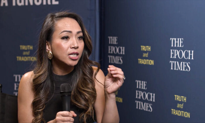 Candidate for Congress Amy Phan West in an interview with The Epoch Times at a TurningPointUSA event in Phoenix, Ariz., in December 2021. (The Epoch Times)