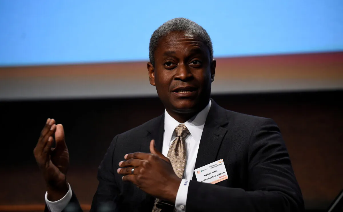 President and Chief Executive Officer of the Federal Reserve Bank of Atlanta Raphael W. Bostic speaks at a European Financial Forum event in Dublin, Ireland, on Feb. 13, 2019. (Clodagh Kilcoyne/Reuters)
