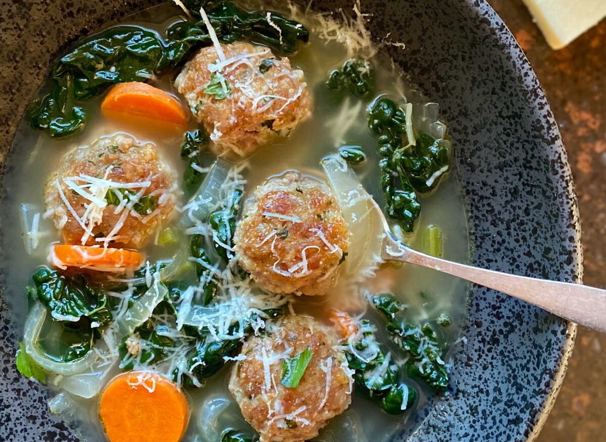 This Italian wedding soup-inspired recipe omits the pasta and amps up the flavor of the broth and meatballs with copious amounts of cheese. (Lynda Balslev for Tastefood)