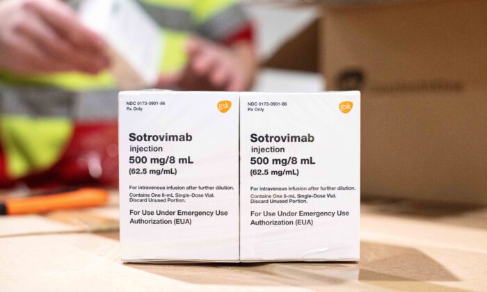Undated handout photo of boxes of the drug sotrovimab. (GlaxoSmithKline/PA)