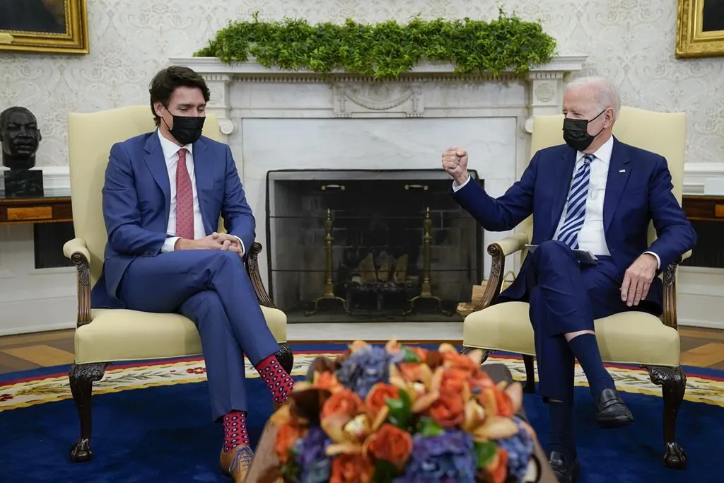 President Joe Biden meets with Canadian Prime Minister Justin Trudeau in the Oval Office of the White House, Nov. 18, 2021, in Washington. (AP Photo/Evan Vucci)