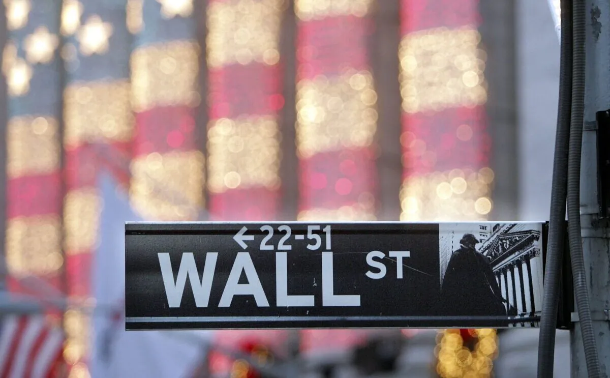 A Wall Street sign is seen in front of the New York Stock Exchange in New York on Dec. 21, 2006. (Mario Tama/Getty Images)