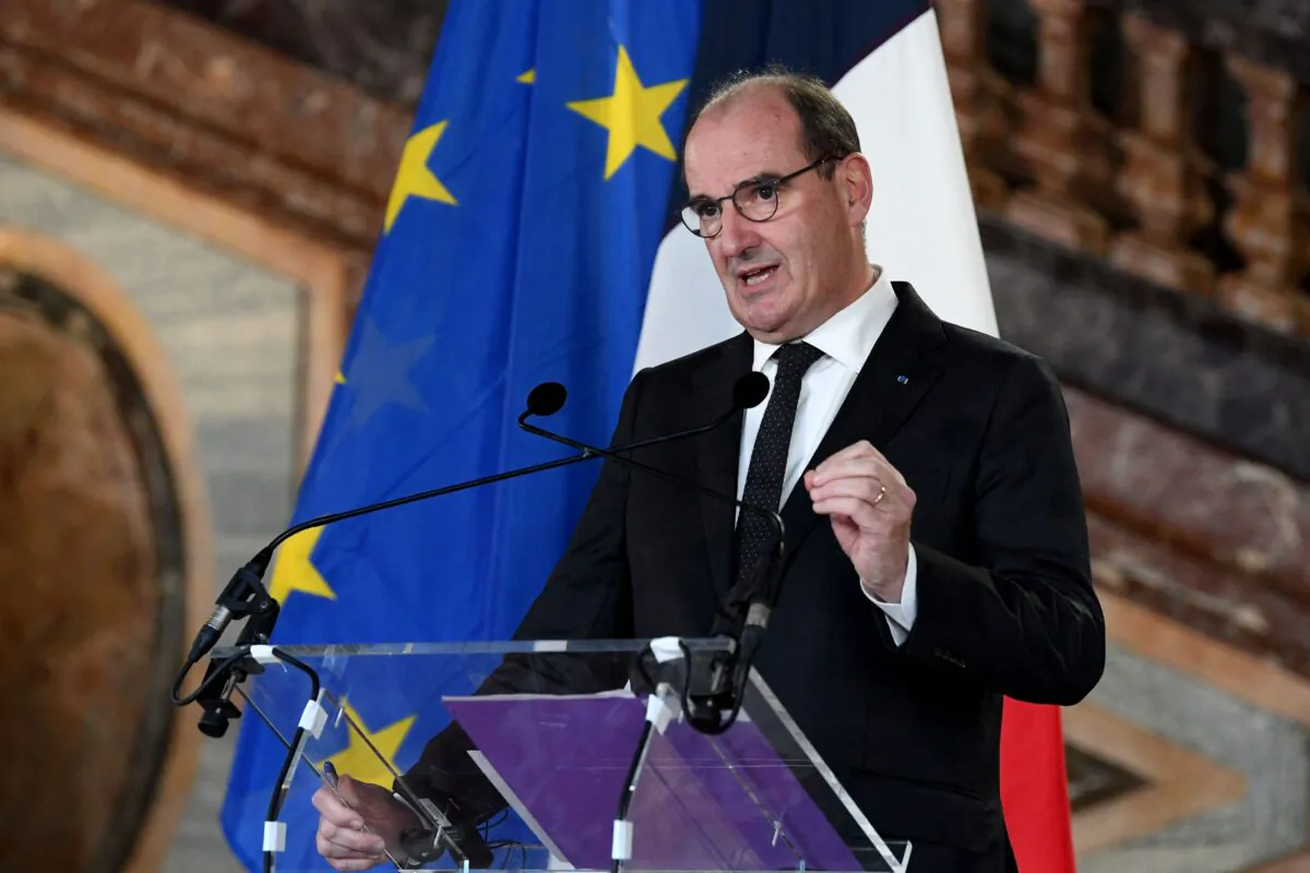 France's Prime Minister Jean Castex speaks during a joint press conference with his Belgium counterpart after a bilateral ministerial meeting in Brussels, on Nov. 22, 2021. (John Thys/AFP via Getty Images)