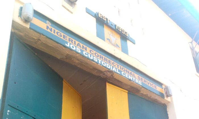 The door to the Jos Custodial Center in Jos, Nigeria, on Nov. 29, 2021. (Masara Kim/The Epoch Times)