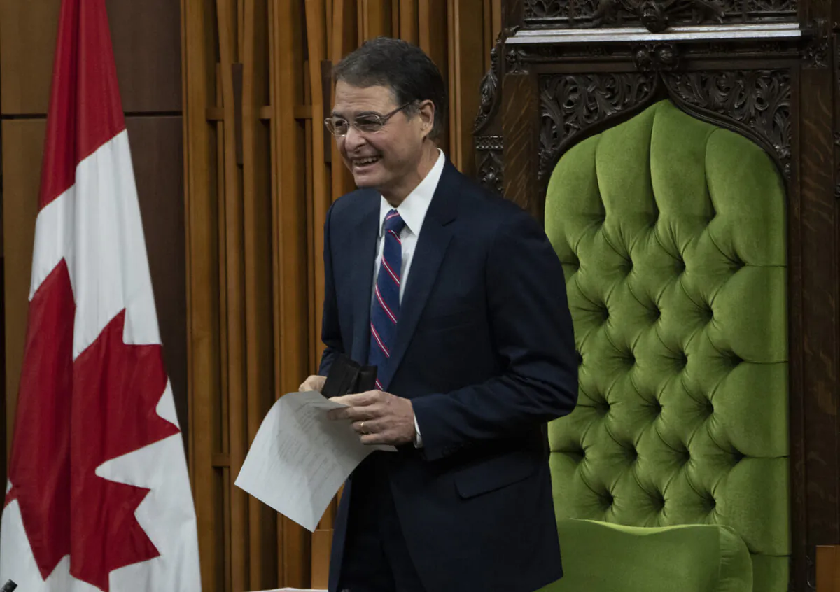 Anthony Rota stands in Speakers chair after being elected as the Speaker of the House of Commons on Nov. 22, 2021 in Ottawa.  (The Canadian Press/Adrian Wyld)