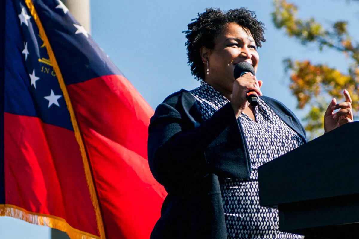 Stacey Abrams campaigned for Georgia governor Sunday in Cumming, Georgia. Here she speaks in Atlanta, Georgia, on Nov. 2, 2020. (Brandon Bell/Reuters)