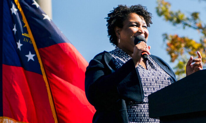 Stacey Abrams campaigned for Georgia governor Sunday in Cumming, Georgia. Here she speaks in Atlanta, Georgia, on Nov. 2, 2020. (Brandon Bell/Reuters)