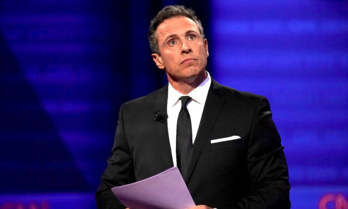 CNN's Chris Cuomo during a televised townhall in Los Angeles, California, on Oct. 10, 2019. (Mike Blake/Reuters)