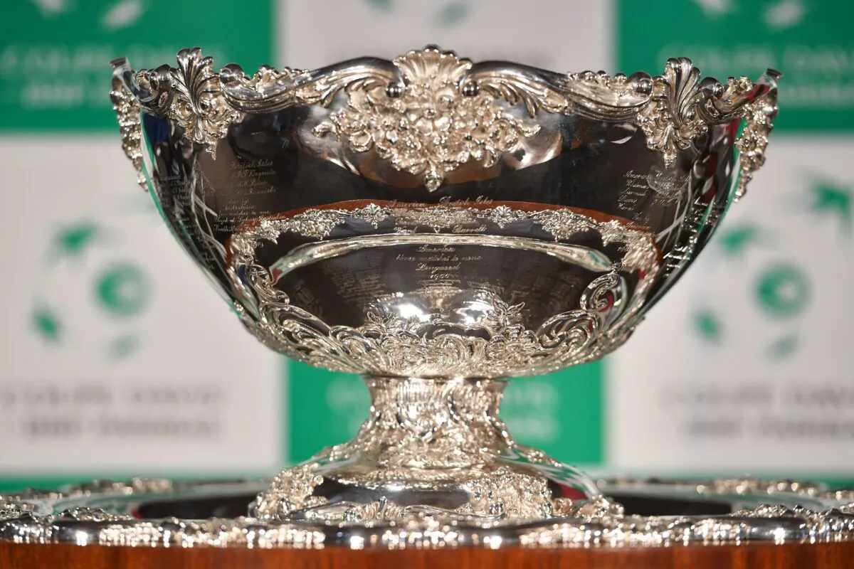 The Davis Cup trophy is displayed during the team presentation in Villeneuve-d'Ascq, France, on Nov. 23, 2017. (Philippe Huguen/AFP via Getty Images)