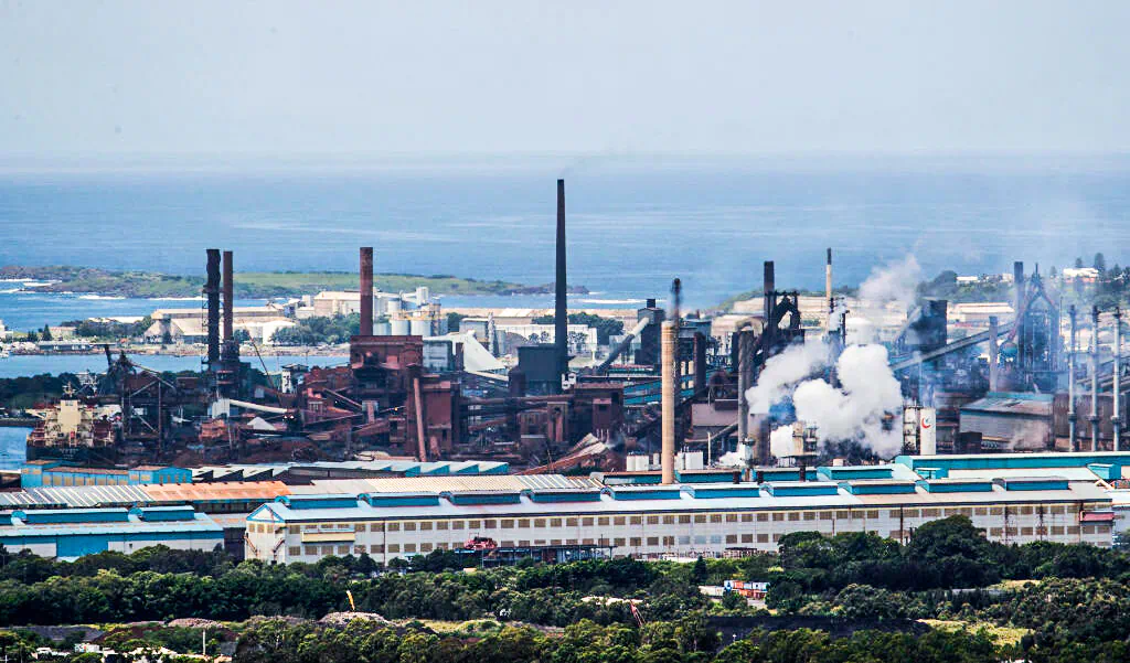 A general view of the steelworks and coal loading facility in Port Kembla in Wollongong, Australia, on Feb. 1, 2021. (Brook Mitchell/Getty Images)