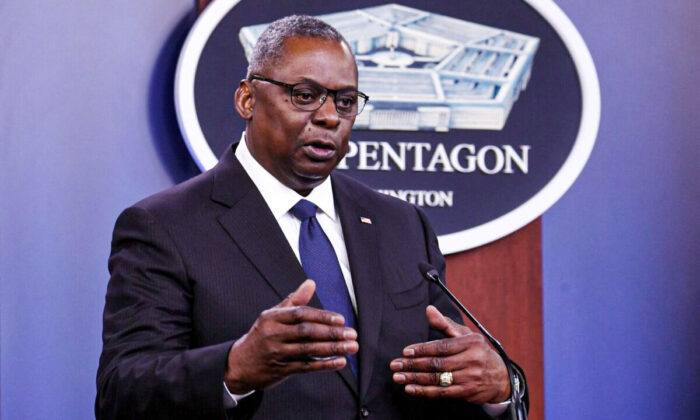 Defense Secretary Lloyd Austin speaks to reporters at the Pentagon in Washington on Aug. 18, 2021. (Olivier Douliery/AFP via Getty Images)
